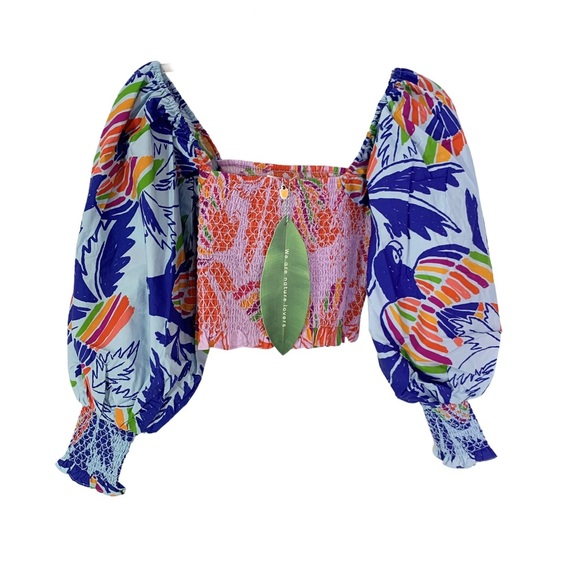 FARM Rio Mixed Print Smocked Cotton Crop Top S NWT - Picture 10 of 13
